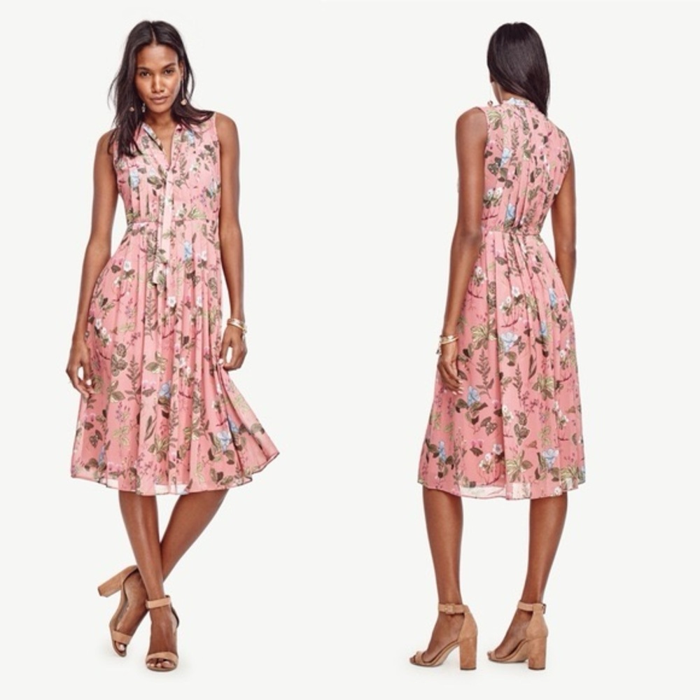 Ann Taylor Pink Floral Midi Dress